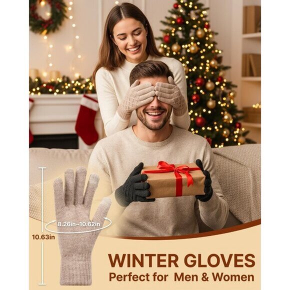 🆕Women Beige Winter Warm Touchscreen Texting Knit Thermal Wool Lining Gloves - Picture 7 of 8